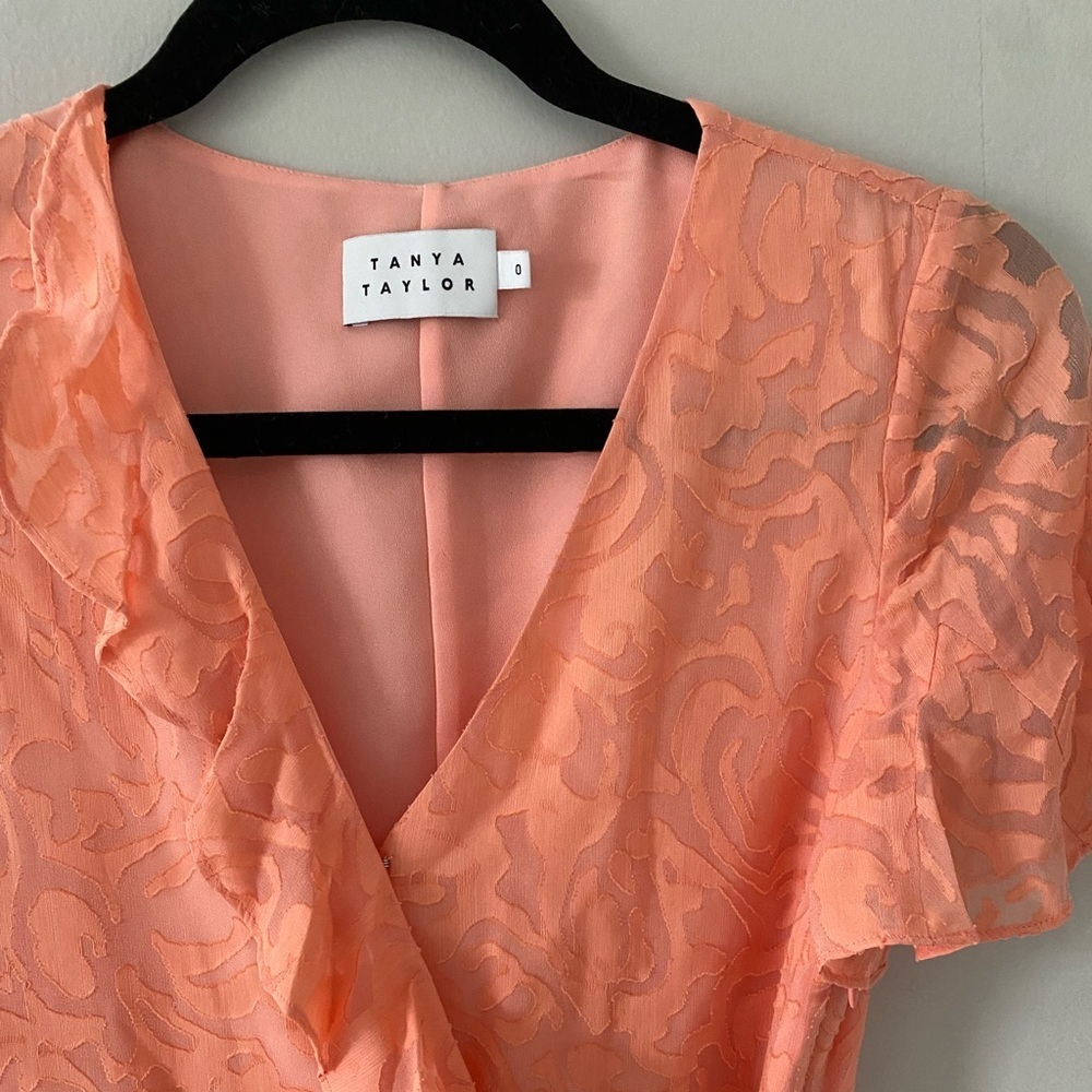 Tanya Taylor Coral Bianka Silk Blend Wrap Mini Dress - Picture 5 of 8